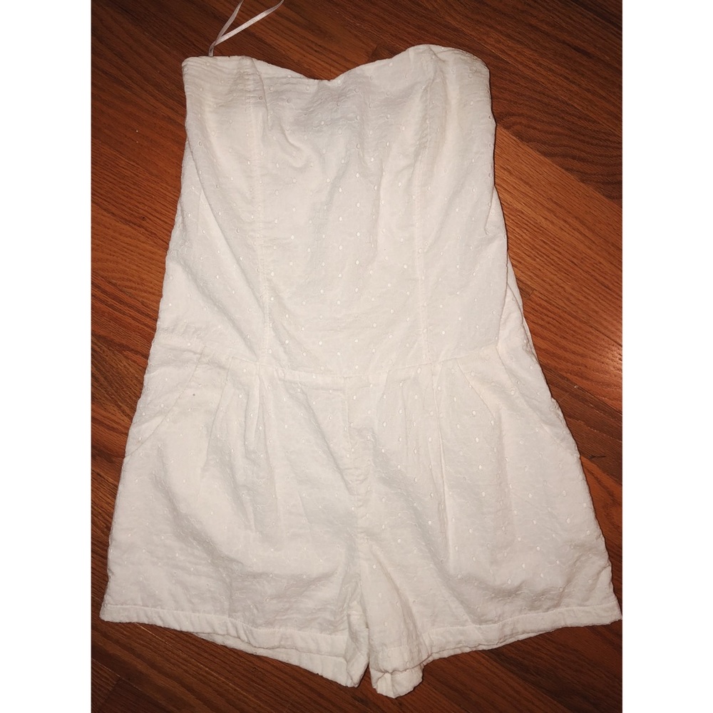White Lace Strapless Romper